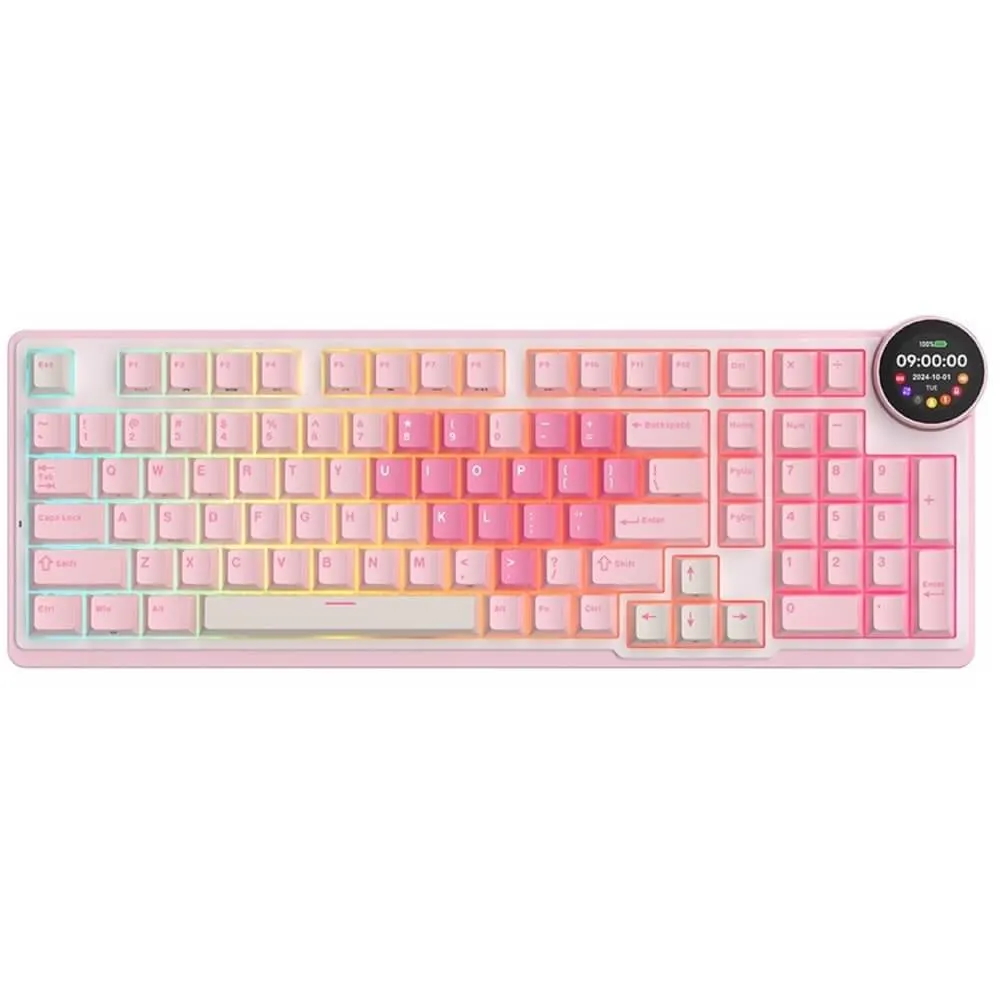 კლავიატურა Royal Kludge RK N99-PM-XH RGB Mechanical Keyboard, Cream Switch, Hot Swappable, Wireless, Type-C, Bluetooth, 2.4GHz, Pink Melody