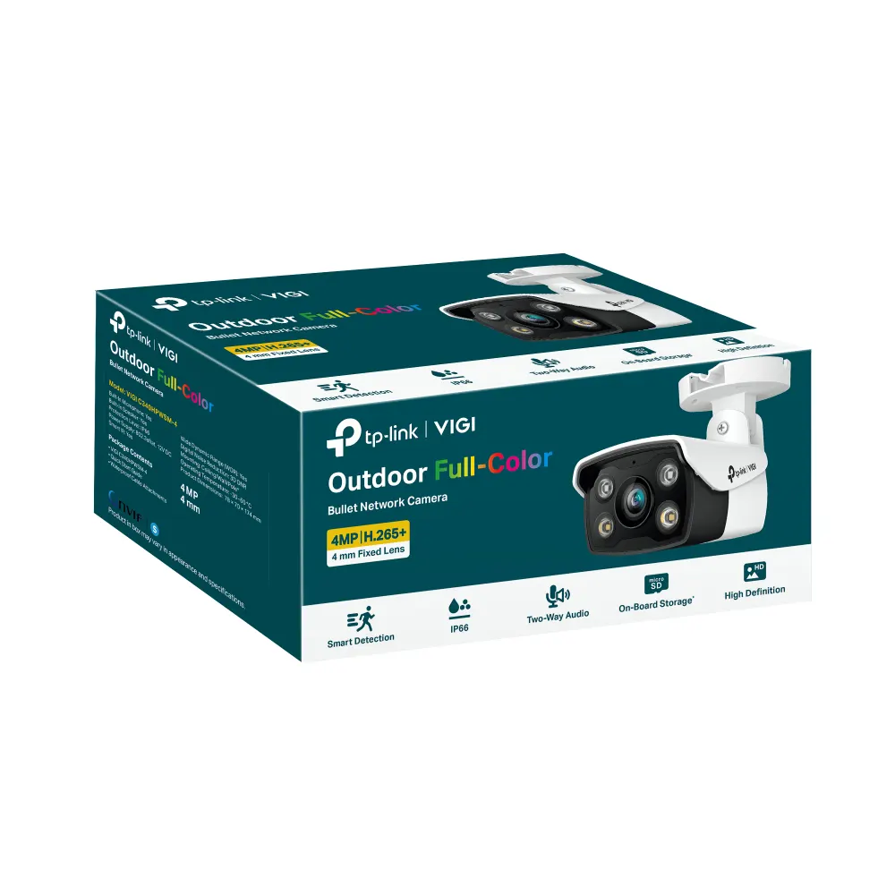 IP კამერა TP-Link VIGI C340 Full-Color Bullet Network Camera - Outdoor, 4MP, 2560 × 1440, 6mm Lens, 57.4° Diagonal Viewing Angle, Full-Color Night Vision, IR Cut Filter, RJ-45, IP66 Waterproof, PoE/12V DC, Two-Way Audio