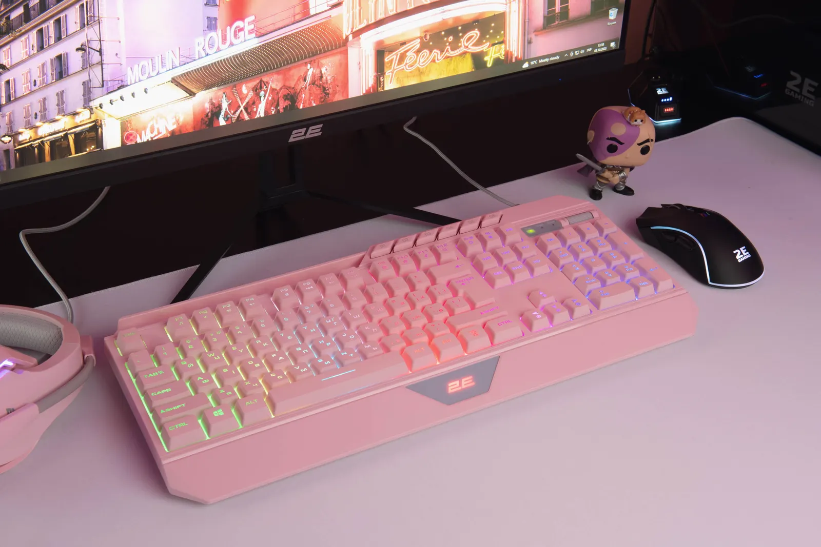 კლავიატურა 2E GAMING Membrane keyboard KG315 110key, USB-A, EN/UA, RGB, pink
