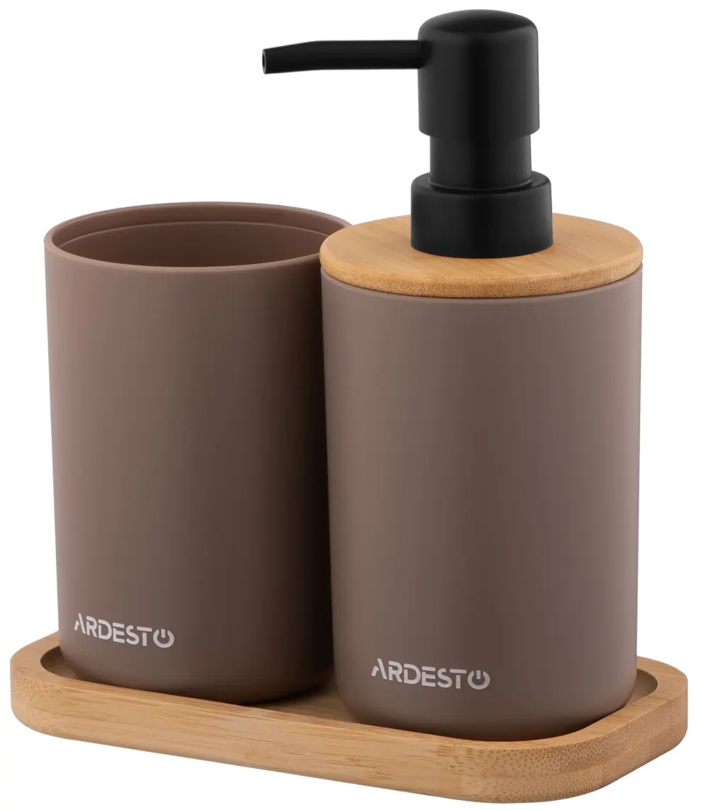 ARDESTO Bathroom set Minimalism 360ml, 3 items, polypropylene, bamboo, taupe