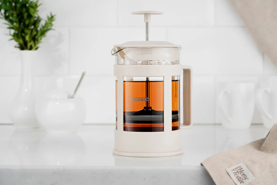 ჩაიდანი Ardesto French press Fresh, 800ml, borosilicate glass, plastic, transparent, beige