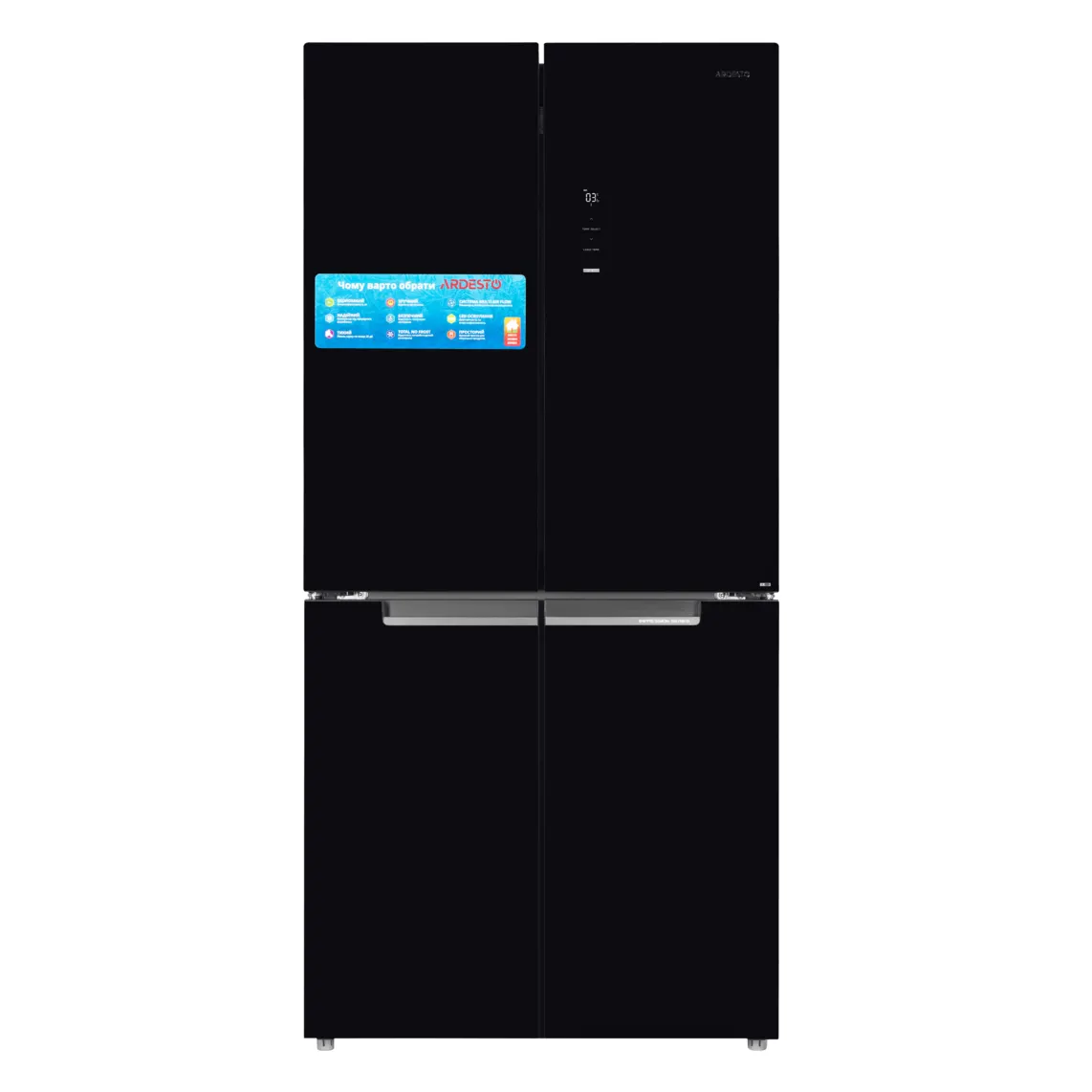 მაცივარი Refrigerator ARDESTO multi-door, 177.5x86x75, 4doors, A++, NF, fresh zone, black (glass)