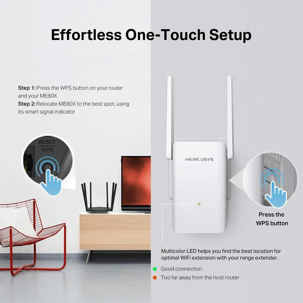 Wi-Fi გამაძლიერებელი ME80X, MERCUSYS, ME80X, AX3000 Wi-Fi 6 Range Extender
