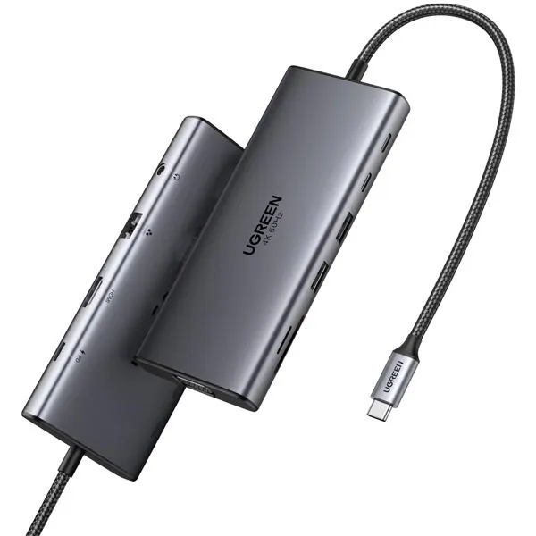 Type-C ჰაბი CM639, UGREEN, USB HUB, Type-C, USB-A, HDMI, VGA, RJ45, SD/TF, 3.5MM, PD, 11-in-1 USB-C Hub, Grey.