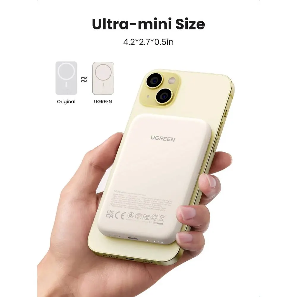 UGREEN PB561 (25207), 5000mAh, Type-C, Magnetic Power Bank, Beige