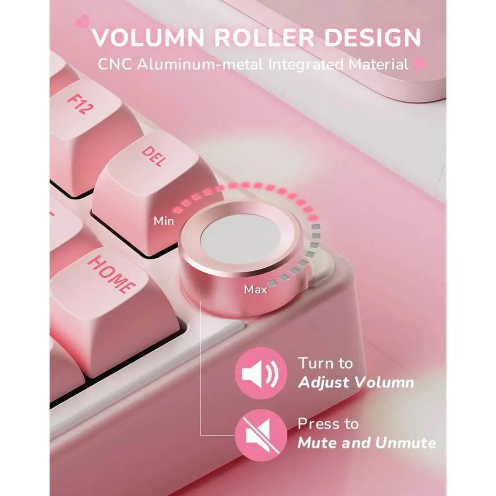 Royal Kludge RK R75-PM-XH RGB Mechanical Keyboard, Cream Switch, Hot Swappable, Wired, USB, Pink Melody
