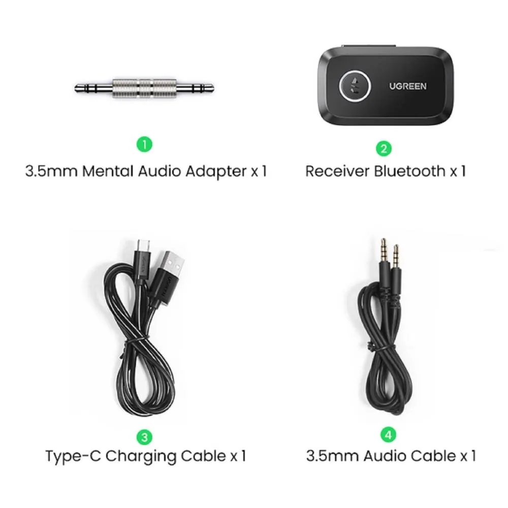 Bluetooth მიმღები UGREEN CM596 (90748), Bluetooth 5.3, AUX, Car Adapter, Black