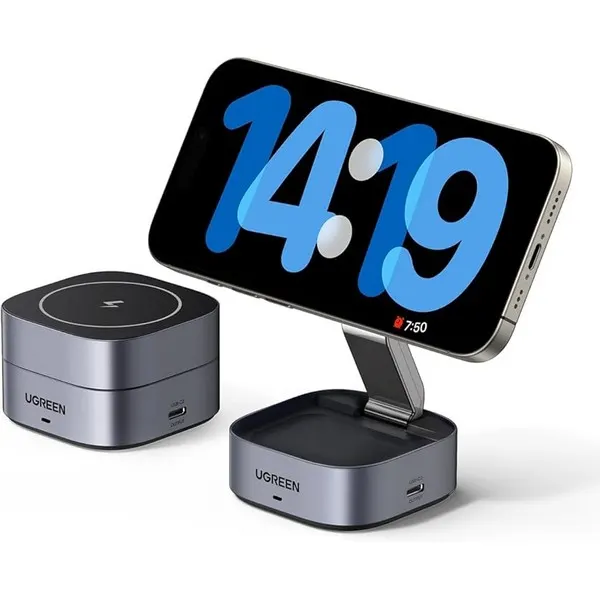 უსადენო დამტენი UGREEN MagFlow 2-in-1 Wireless Charger Grey