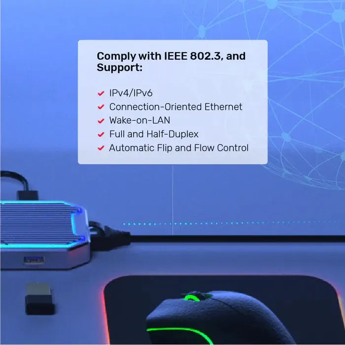 D1029A,UNITEK, 7-in-1 USB-C 10Gbps Hub with RGB Light (2*USB-A 10Gbps+USB-C 10Gbps+HDMI 4K60Hz+Gigabit Ethernet+Audio+PD 100W