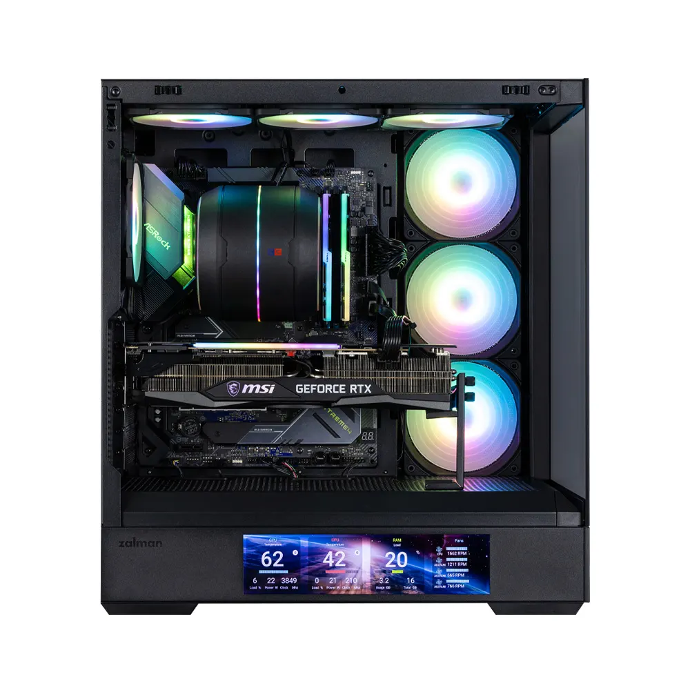 ქეისი Zalman PC case P40 DS without PSU, 2xUSB3.0, 1x Type C, 3x120mm ARGB Reverse, 1x120mm ARGB, VGA 420mm, LCS ready, TG Side/Front Panel, Display, ATX, black