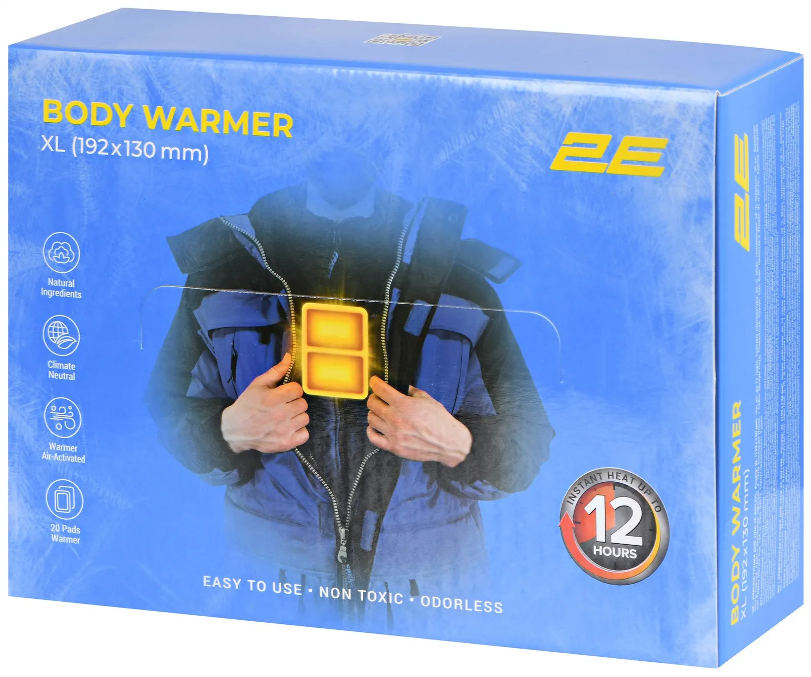 სათბობი 2E Chemical body warmer size XL (192x130mm), adhesive, up to 12 hours - 20 pcs