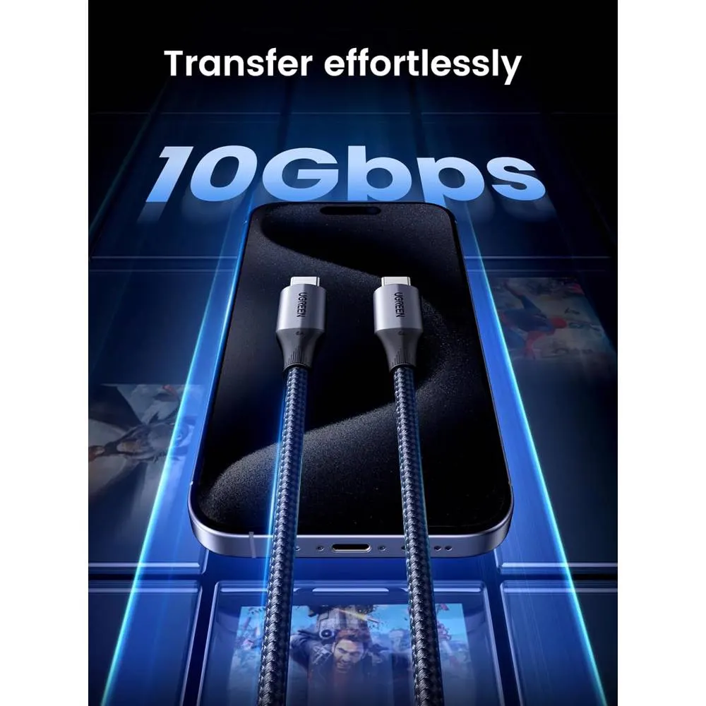 ვიდეო კაბელი UGREEN US355 (80150), 4K Video Cable , 100W, Type-c To Type-c 3.2 Gen 2 Cable, 1m, Black