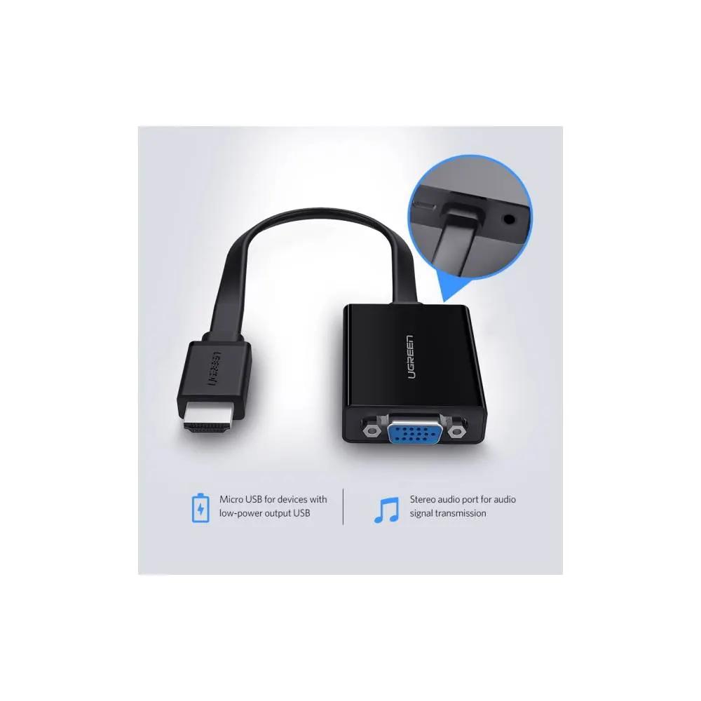 HDMI გადამყვანი UGREEN MM103 (40248) HDMI to VGA Converter 25cm, Black