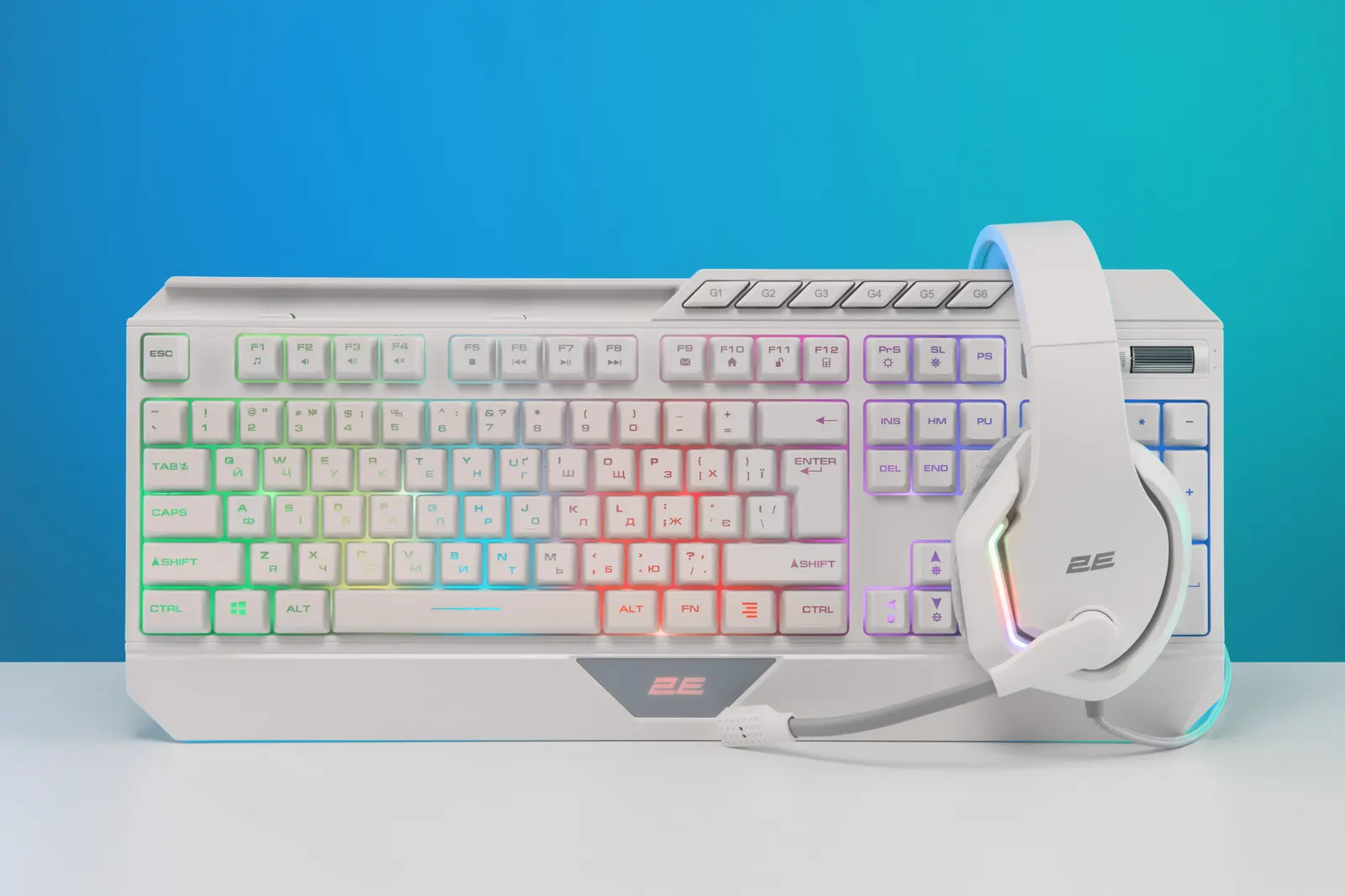 2E GAMING Membrane keyboard KG315 110key, USB-A, EN/UA, RGB, white