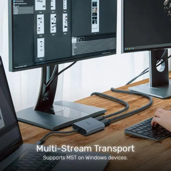 Type-C ადაპტერი V1404A, UNITEK, USB-C to Dual DP1.4 8K Adapter with MST, Space Gray