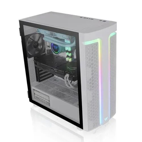 Thermaltake, H590 TG Snow ARGB Mid Tower Chassis Case White.