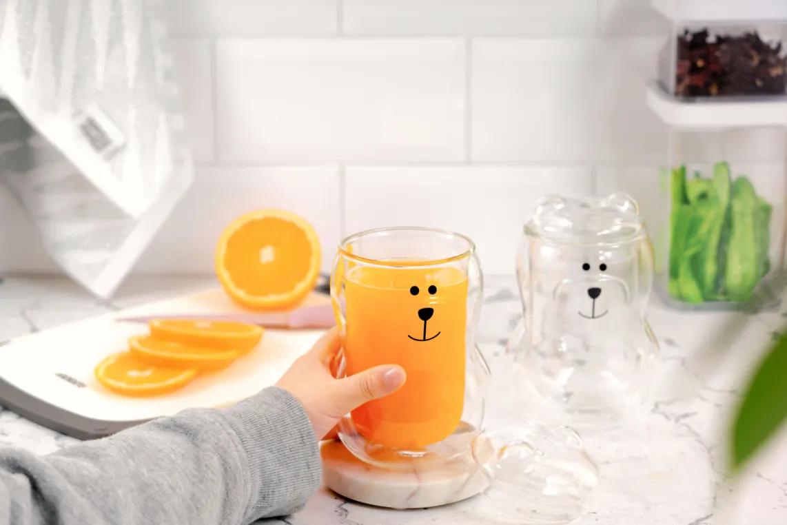 Ardesto Double wall borosilicate glass mug set with a lid Animals, 300 ml, 2 pcs, with glass lid