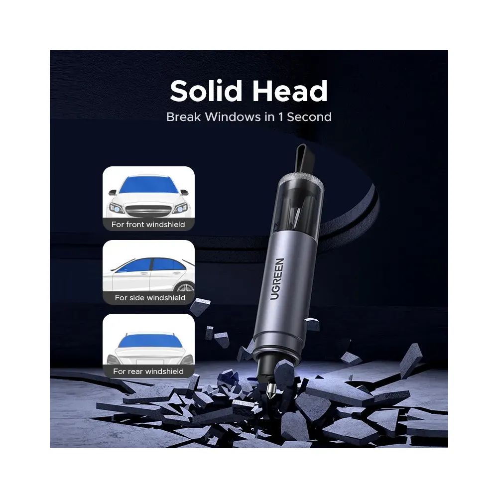 ავტომობილის უსაფრთხოების ჩაქუჩი UGREEN LP821 (35347), Car Safety Hammer, Grey/Black