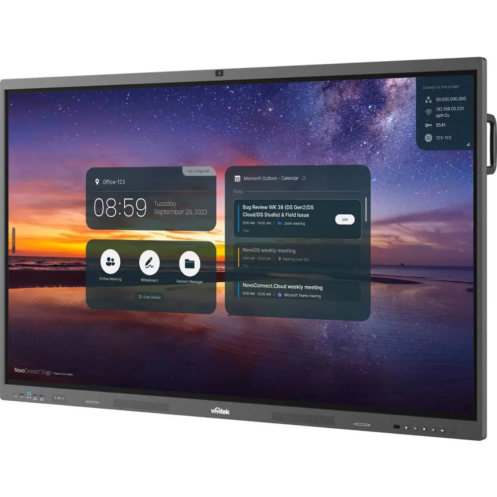 Interactive display Vivitek NovoTouch BK652IW, 65", RAM 4GB, 32GB, Smart Board, Black/Grey + PC Module i5-12450H, 8GB, 256GB SSD, Webcam and microphon