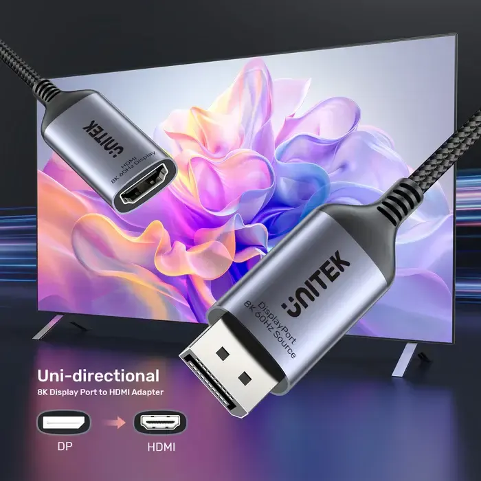 HDMI კაბელი V1611A, UNITEK, Adapter, DisplayPort to HDMI Female Adapter 8K 60Hz .