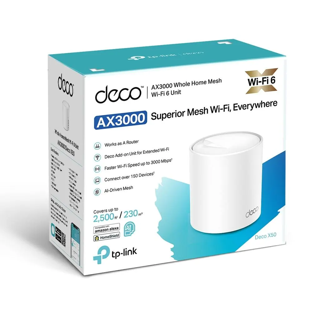 TP-Link, Deco X50(1-pack), AX3000 Whole Home Mesh Wi-Fi 6