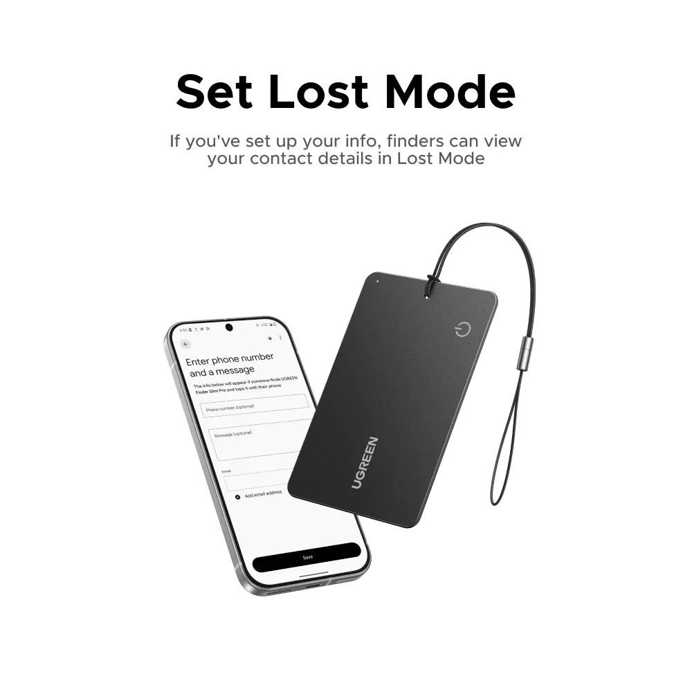 Smart Tag UGREEN CM915 (75644) Slim Pro, IOS+Android, Smart Tag Finder, Dark Gray