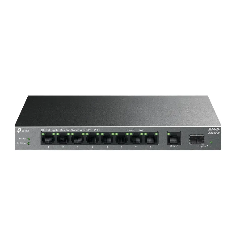 TP-Link, LS1210GP, 9-Port Gigabit Desktop Switch with 8-Port PoE+