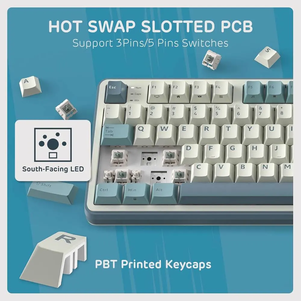კლავიატურა Royal Kludge RK S98 RGB Mechanical Keyboard, Brown switch, Smart Display, Hot Swappable, Type-C wired, Bluetooth 5.0, 2.4GHz, Light Cloud