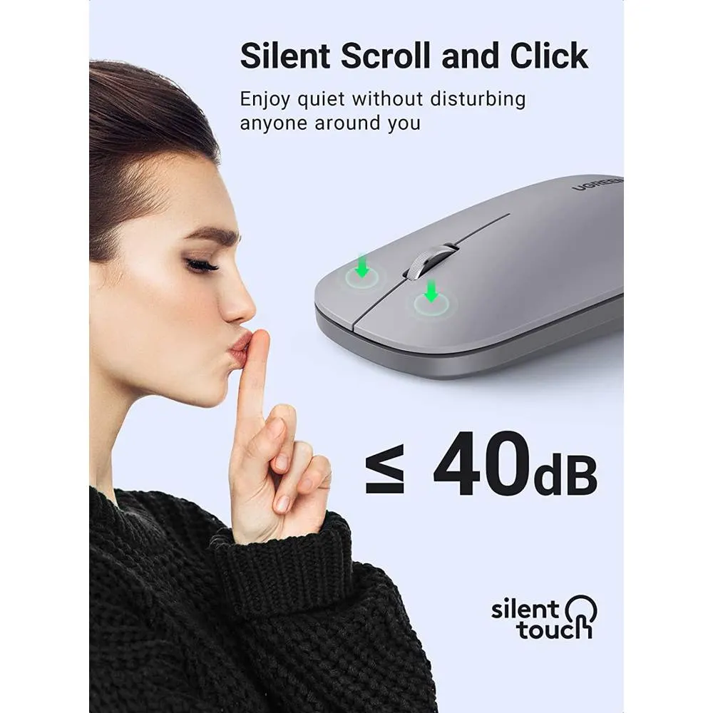 მაუსი UGREEN MU001 (90373) Wireless 2.4G Slim Silent Mouse, 4000DP, Gray