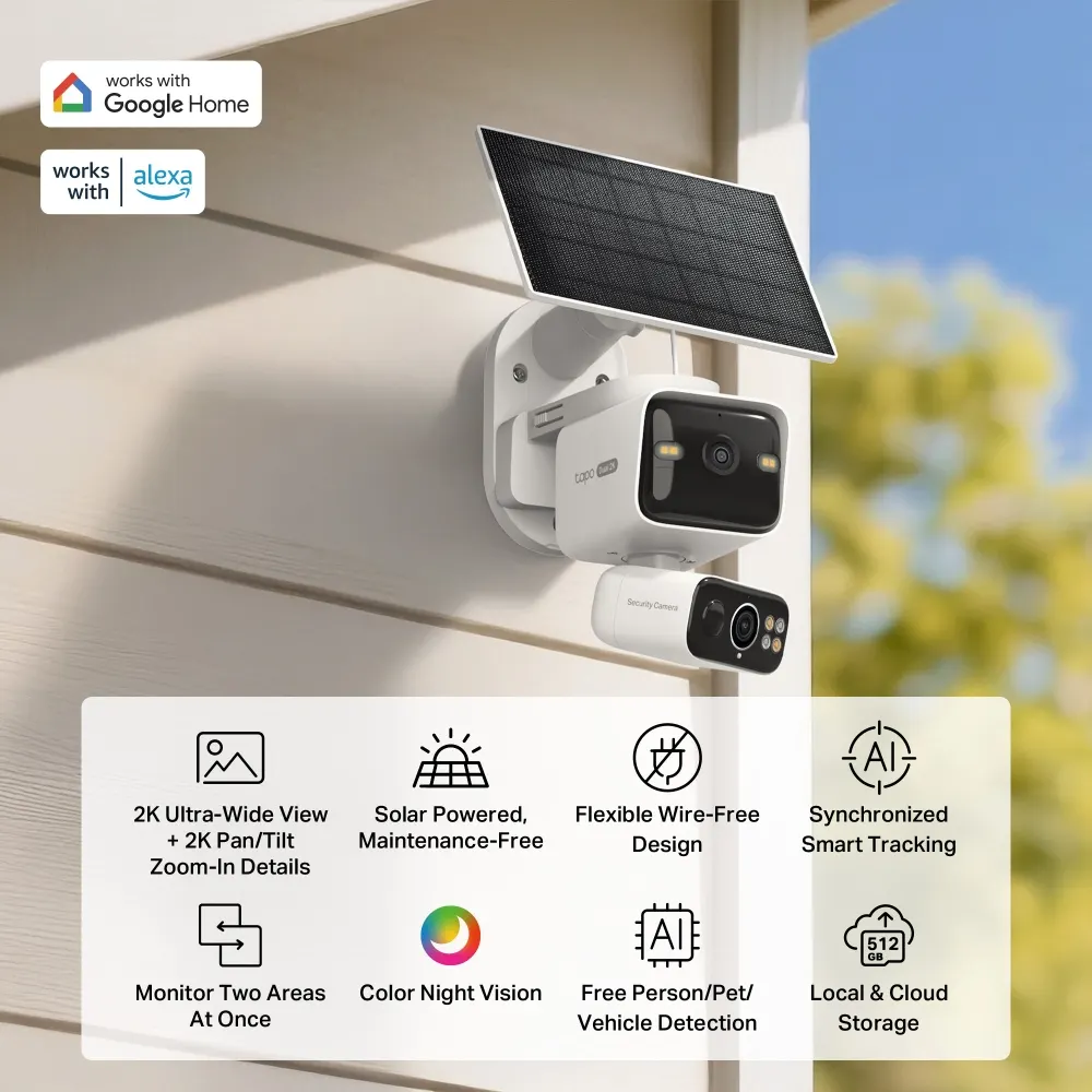 სმარტ კამერა TP-Link Tapo C645D Solar-Powered Dual-Lens Pan/Tilt Security Camera Kit
