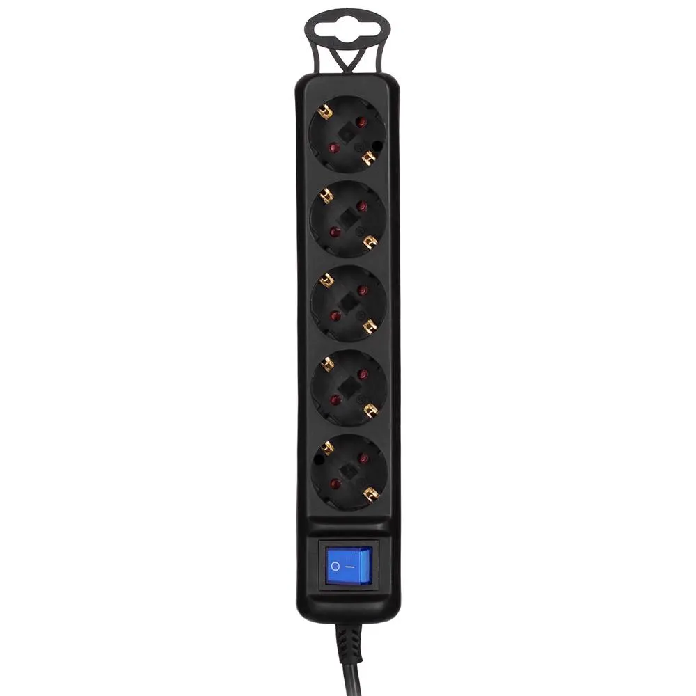 2E-U05ES15M1.5BK Power strip 2E 5XSchuko with switch, 3G*1.5mm2, 1.5m, black