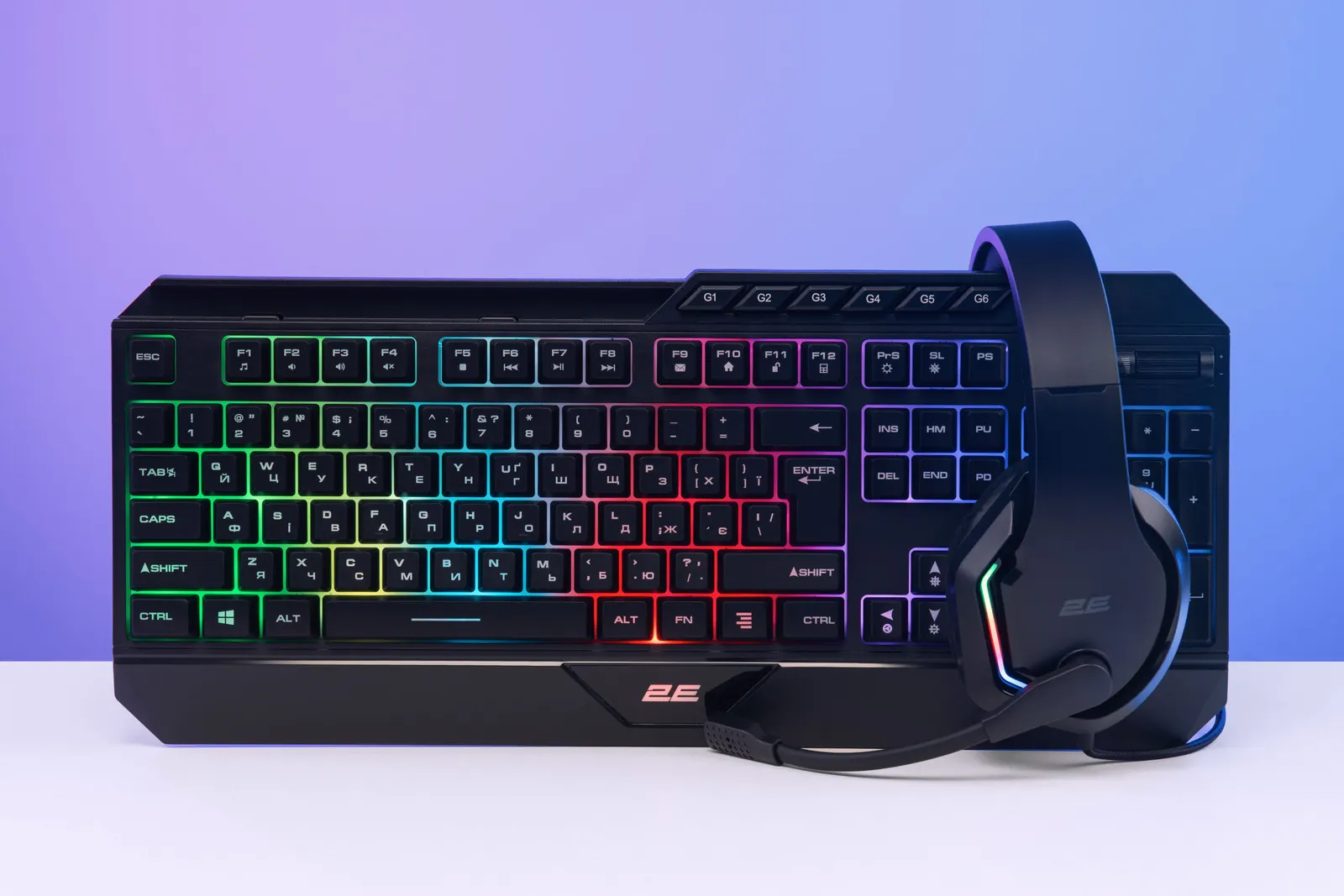 2E GAMING Membrane keyboard KG315 110key, USB-A, EN/UA, RGB, black