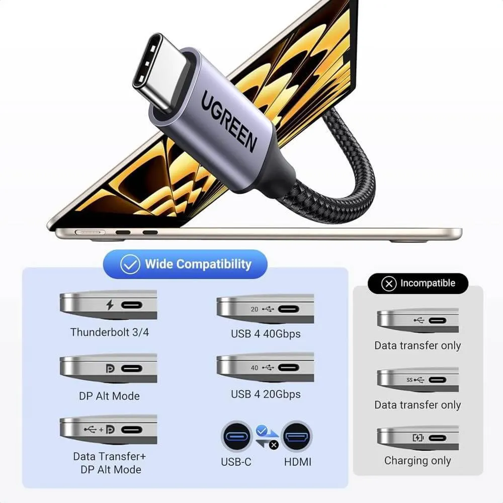 ვიდეო კაბელი UGREEN CM565 (35596), Type-C To HDMI 8K Cable, 1m, Grey
