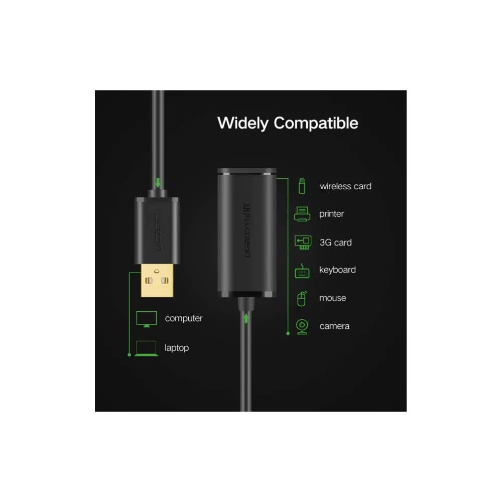 Ugreen US121 (10324) USB 2.0 Active Extension Cable with Chipset 20m (Black)