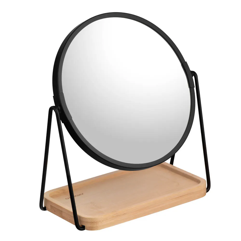 სარკე Mirror with stand Ardesto, 16", 16.5x10x1.5cm, glass, bamboo, metal, plastic, black