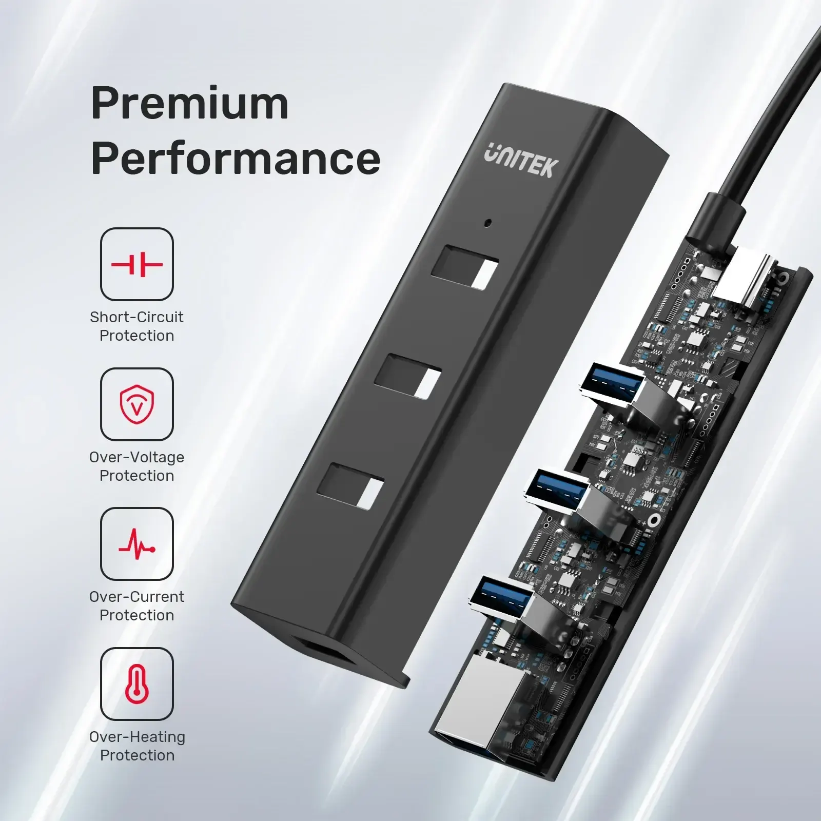 Type-C ჰაბი Y-3089Z01, UNITEK 4-in-1 USB-C 5Gbps Hub (4*USB-A) Black
