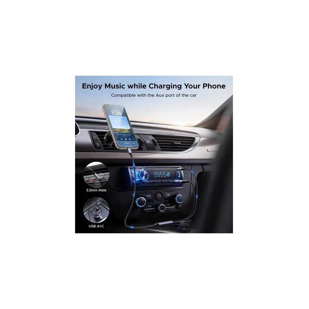 აუდიო ადაპტერი და დამტენი UGREEN CM772 (45009), 60W, 2-in-1 Audio Charger Adapter And AUX, 1.5m, Black/Grey
