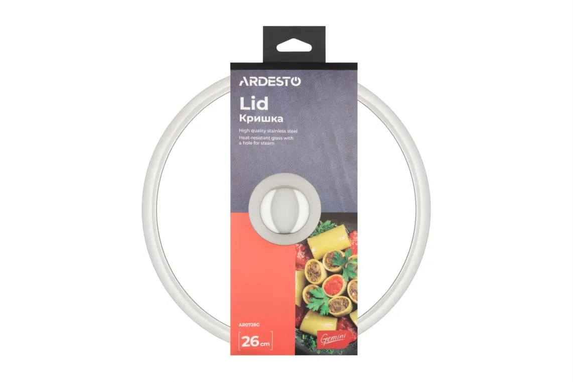 სახურავი Ardesto Lid Gemini, 26cm, heat-resistant glass, stainless steel