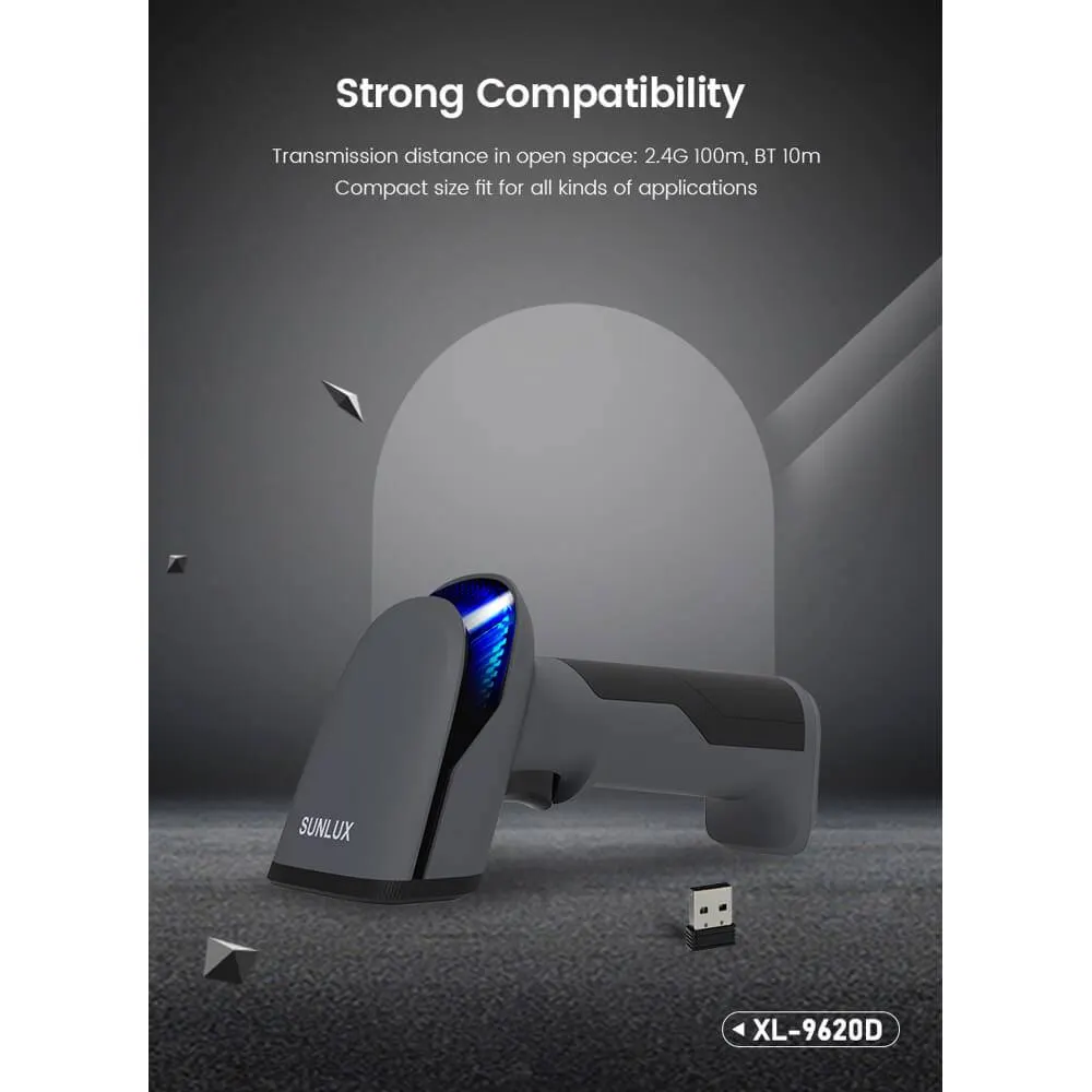 ბარკოდის სკანერი Sunlux XL-9620D, Bluetooth, USB, USB-VCP, Barcode Scanner, Black