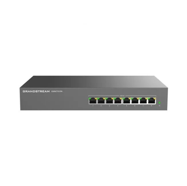 Grandstream GWN7701PA, Unmanaged Network Switch, 8x GbE RJ45, 8x PoE 802.3 af/at, Internal PSU