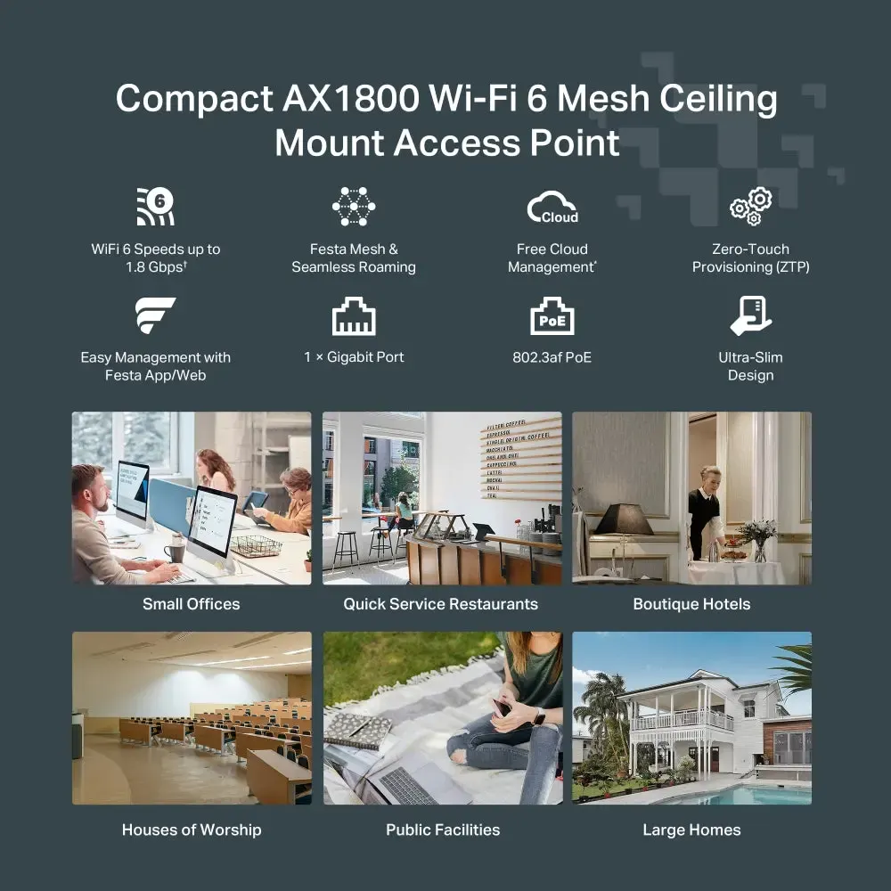 TP-Link, Festa F61, AX1800 Ceiling Mount Wi-Fi 6 Access Point
