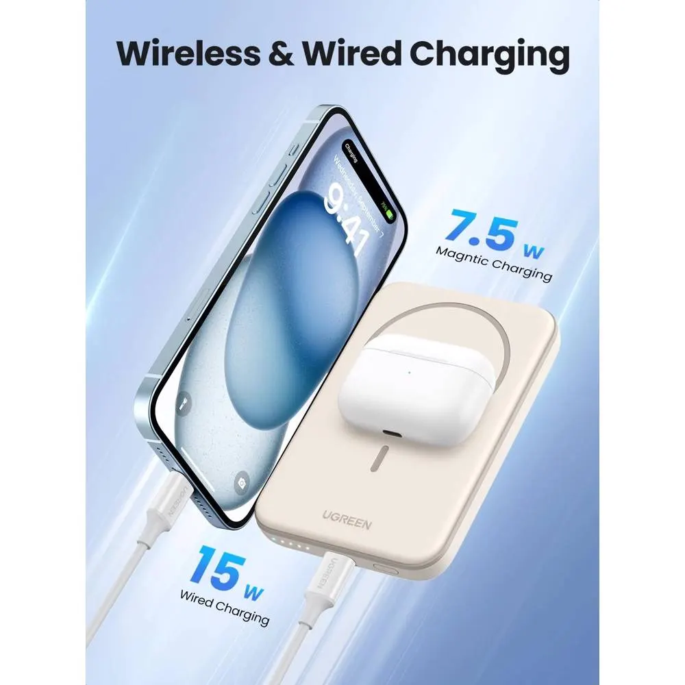 UGREEN PB561 (25207), 5000mAh, Type-C, Magnetic Power Bank, Beige