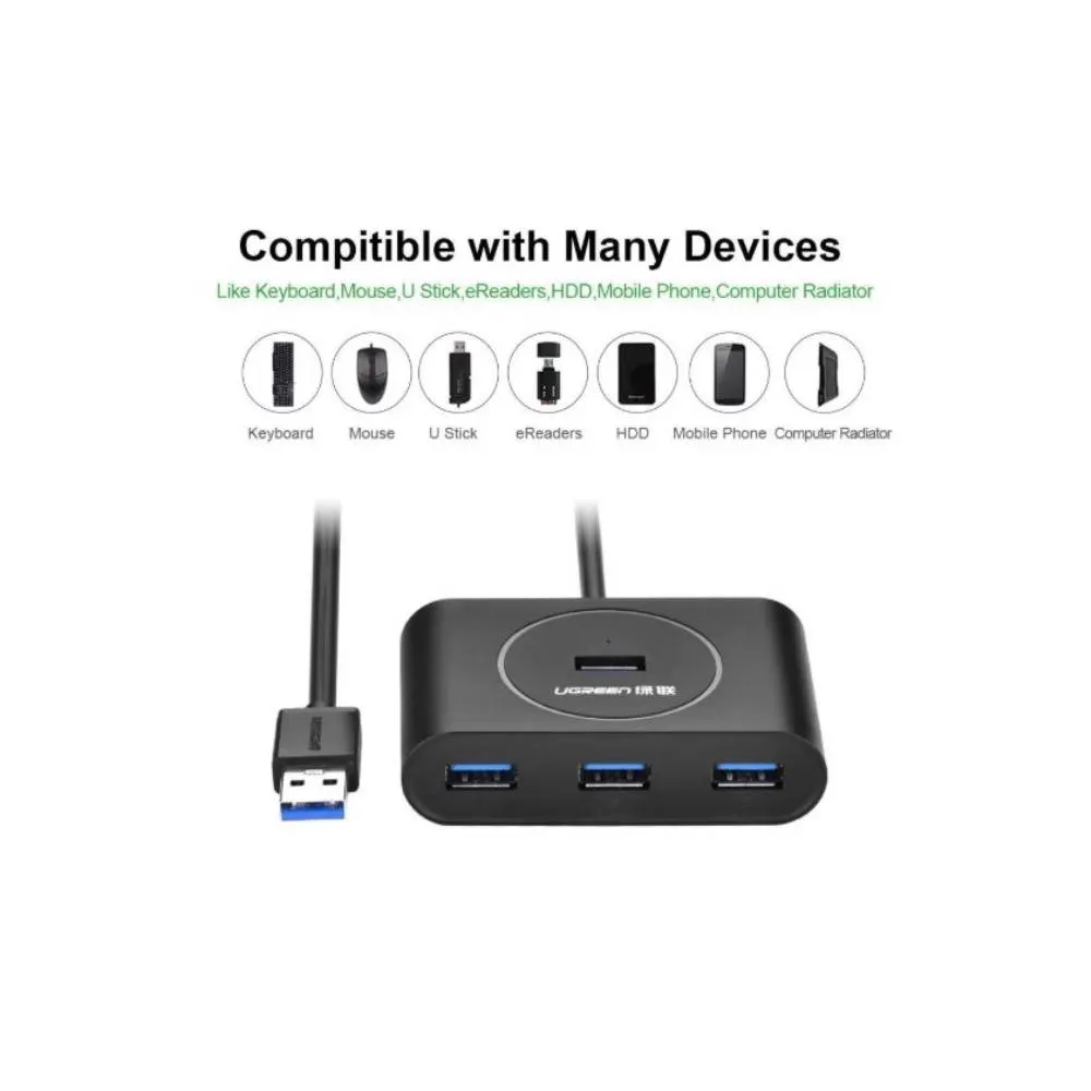 UGREEN CR113 (20291) NEW USB 3.0 4 Ports Hub with 2.0 OTG Black 1M