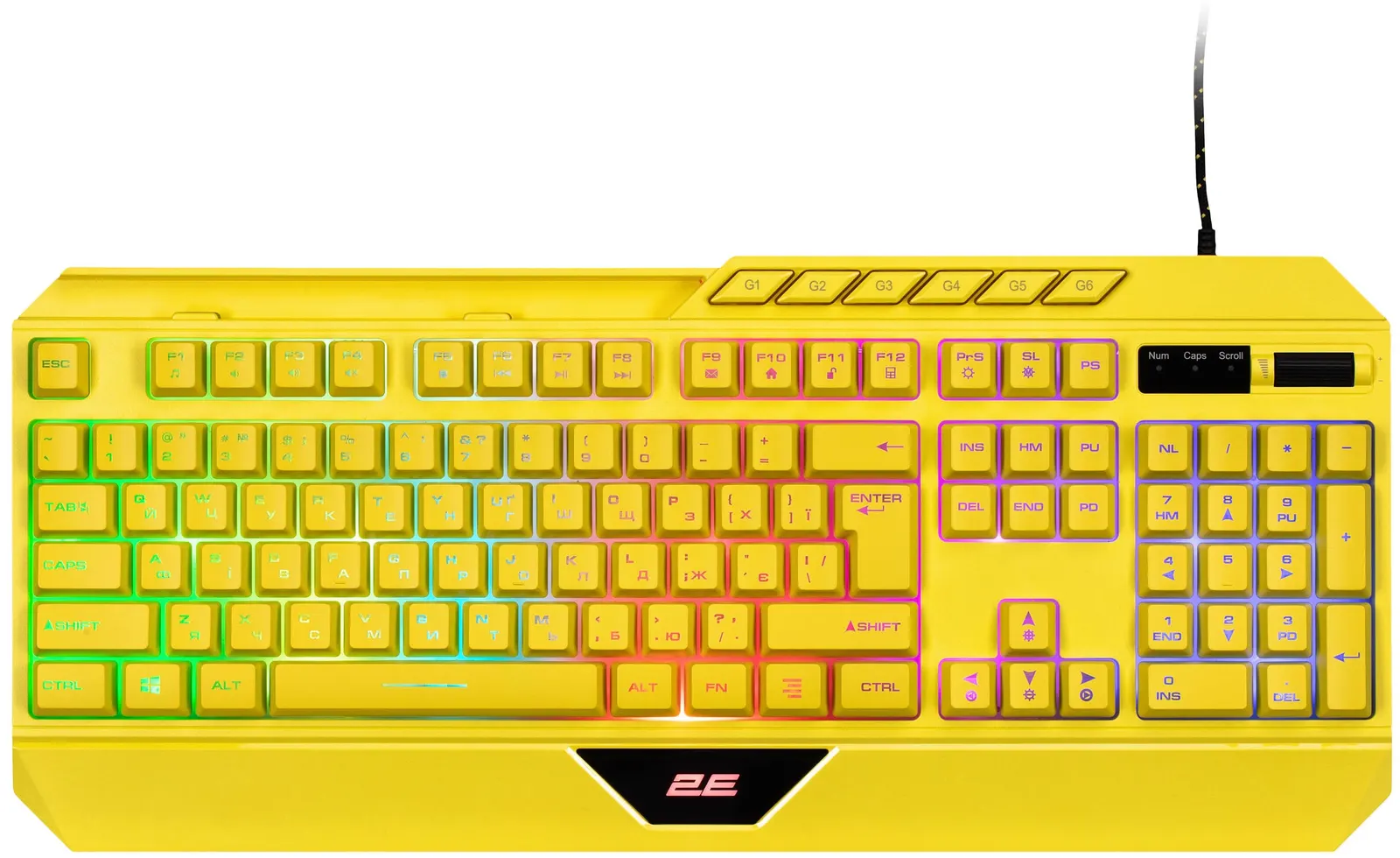 კლავიატურა 2E GAMING Membrane keyboard KG315 110key, USB-A, EN/UA, RGB, yellow