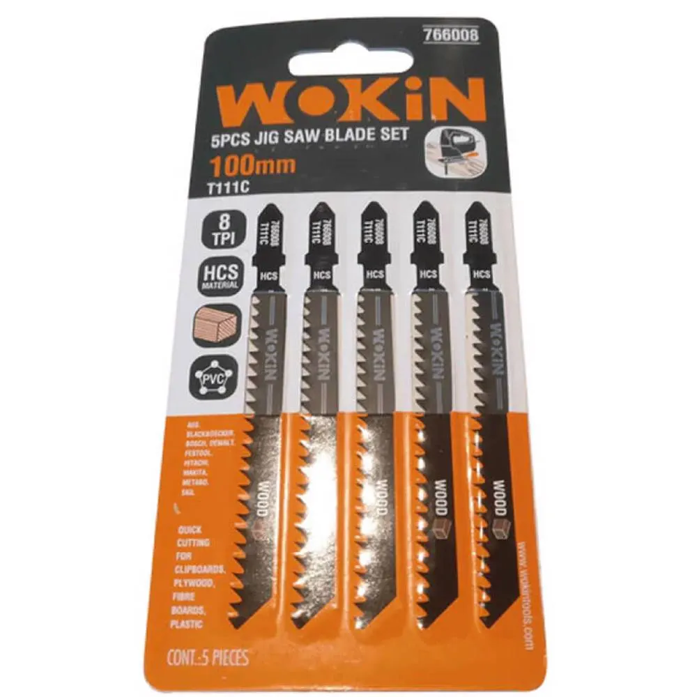 Wokin 766008, 100mm, 5Pcs, Jigsaw Blades Set (INDUSTRIAL), Black
