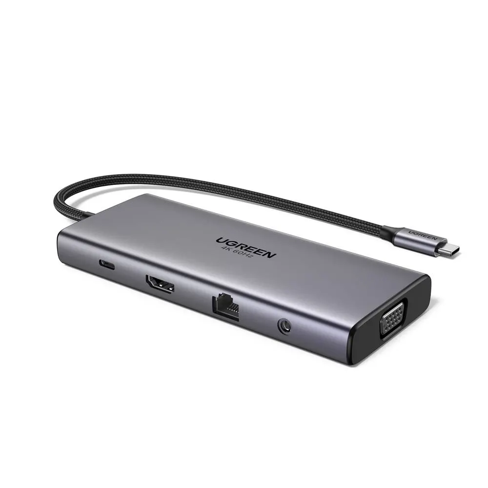 UGREEN CM639 (45520), Type-C, USB-A, HDMI, VGA, RJ45, SD/TF, 3.5MM, PD, 11-in-1 USB-C Hub, Grey