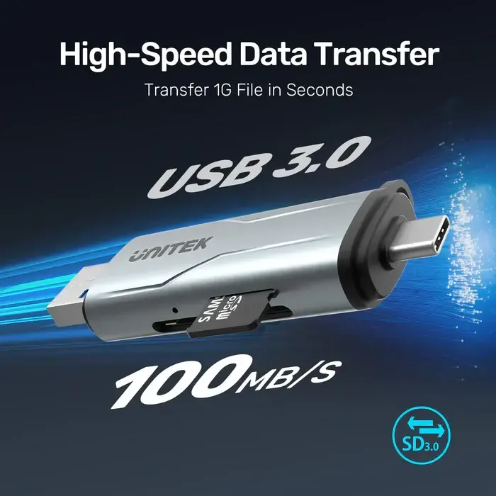 R1010A, UNITEK, Card Reader, USB A/C to Micro SD/SD Card Reader.