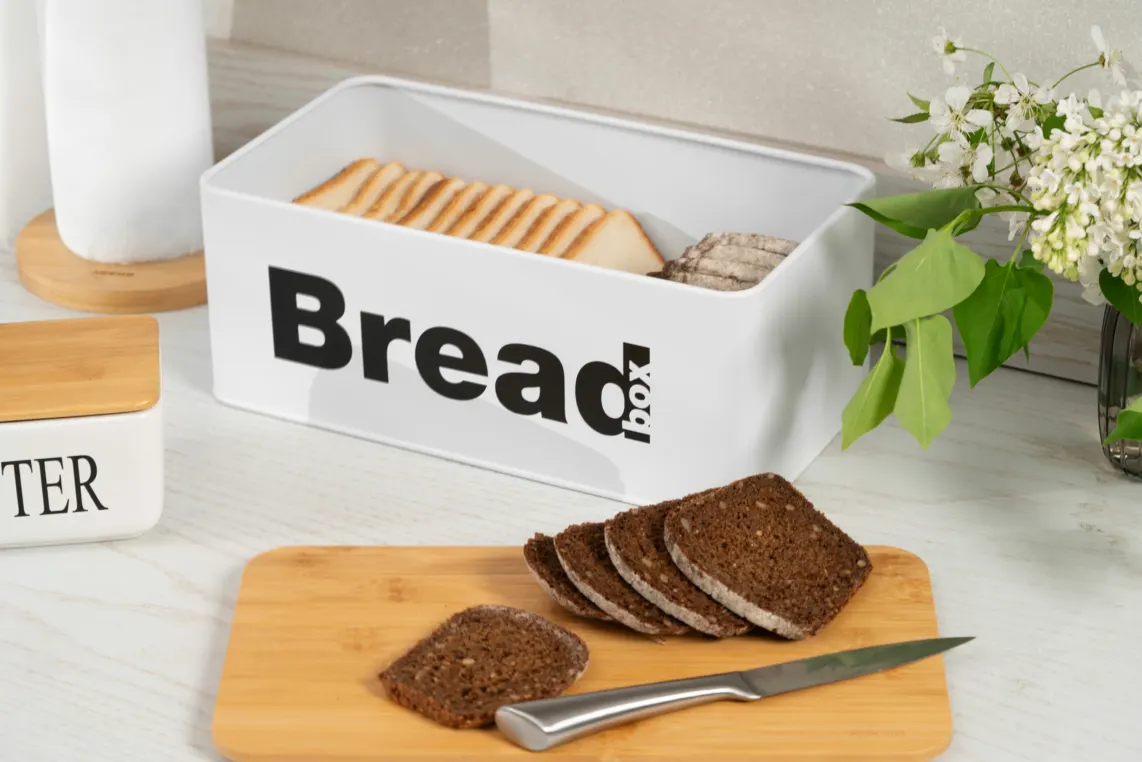 პურის ყუთი Ardesto Bread bin Midori 33x18x13cm, metal, bamboo, white