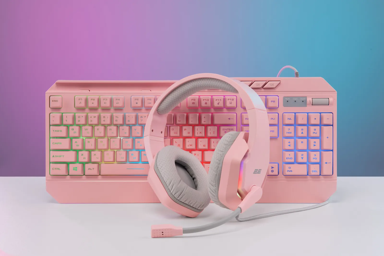 კლავიატურა 2E GAMING Membrane keyboard KG315 110key, USB-A, EN/UA, RGB, pink