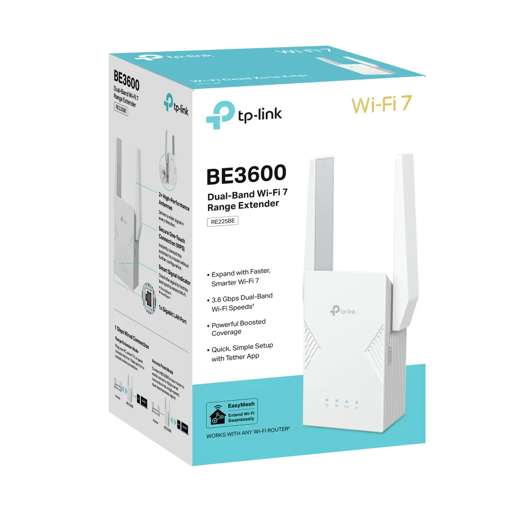 TP-Link, RE225BE, BE3600 Wi-Fi 7 Range Extender